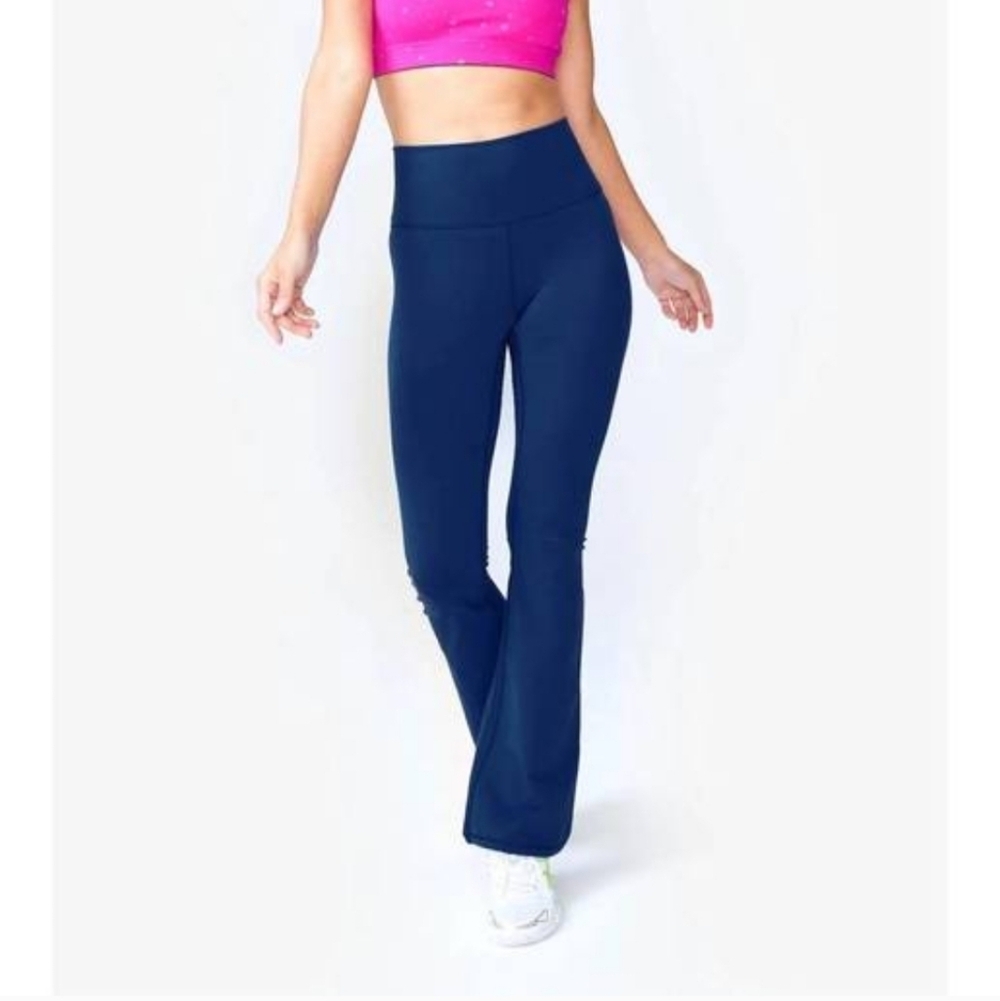 Terez TLC Flare Leggings High Rise Blue Yoga Pants XL